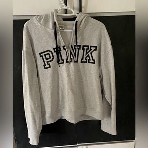 PINK Victoria’s Secret Half Zip Cropped Hoodie. Light Gray Color, Size Large